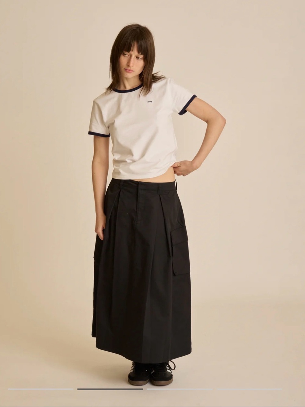 NWT Obey Black pleated midi cargo skirt with pockets Size 31 #cargo #pleated